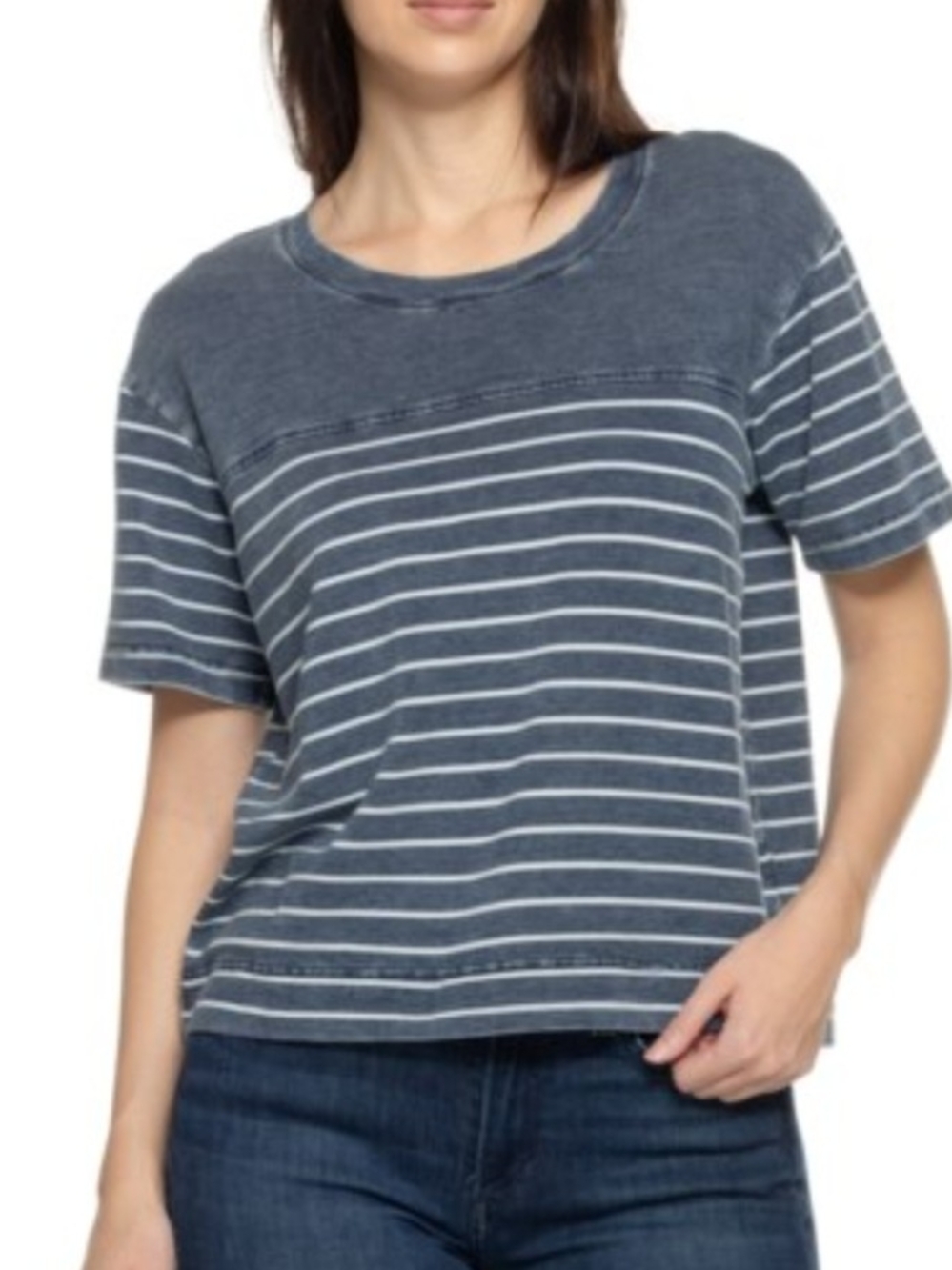 Jane and Delancey French Terry Striped Boxy T-Shirt